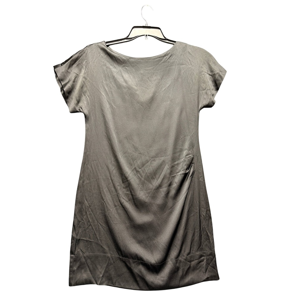 Banana Republic Silk Shift Dress Women 6 Black Satin Ruched 508707-02